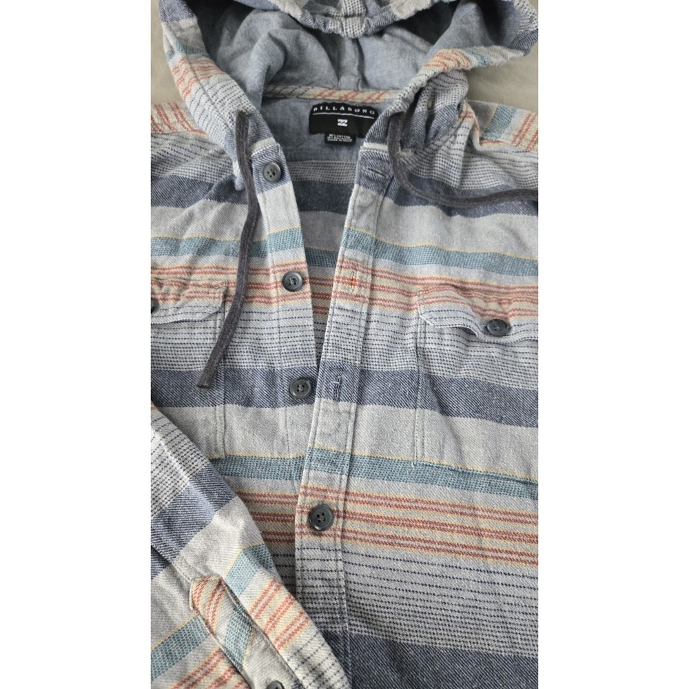 Billabong Hooded Flannel Shacket Men Large Surf Skate Stripe Button Shirt L Tuff - Picture 4 of 10